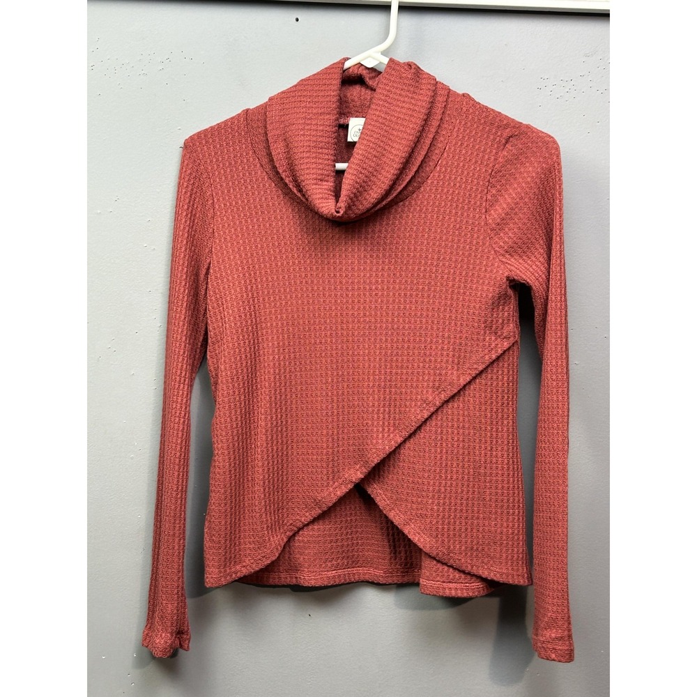 Paper Crane Sweater Womens XS Rust Waffle Knit‎ Cowl Neck Wrap Front Long Sleeve